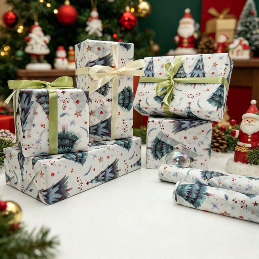 10/30/50 Sheets Wrapping Tissue Paper - Vintage Nordic Christmas Tree Pine Pattern Wrapping Paper, Birthday Party Decor Paper, Gift Wrapping Tissue, Suitable For, Bouquet Wrapping, Wedding Decor, Christmas, Valentine'S Day, Halloween, Summer - View 1