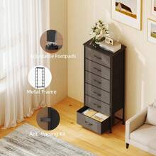 Commode en tissu CAIYUN, meuble à 5 tiroirs, commode de couloir en tissu, avec compartiment de rangement en tissu pour salon, chambre, nurserie, blanc VKT9 - Noir - Voir 5