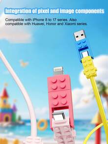 Kabel Pengisian Daya Ultra Cepat 240W (MAX) Gaya Blok Bangunan, Kabel Data Pengisian Cepat 4-in-1 dengan Tampilan Premium, Kompatibel dengan Seri 14-17, Seri Pro, Pro Max, Dapat Digunakan dengan Pengisi Daya Portabel, Cocok untuk iPhone 17/16/15/14/13/12/11/S24/S23/S22/S21 dan Model Lainnya - MultiWarna - View 11