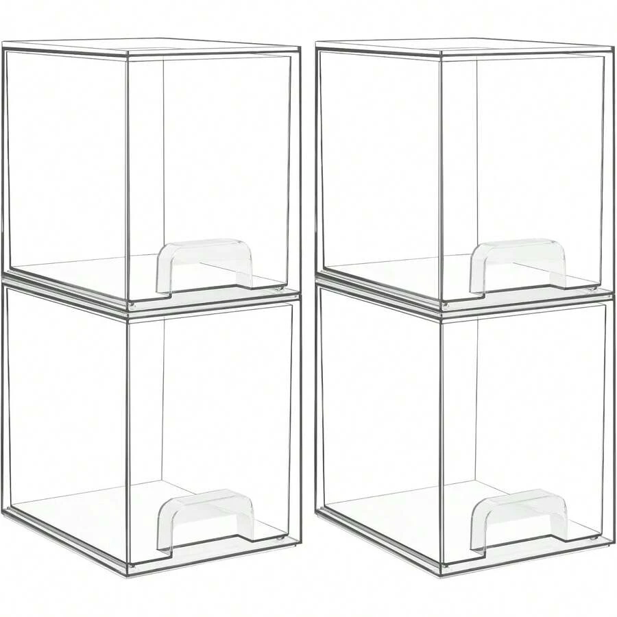 Vtopmart Stackable Storage Drawers, Acrylic Organizer With 24 Non-Slip Mats, Bathroom Organizer For Changing Table, Bathroom (5 Pack: Wide + Tall + Small) - 4-pack-height - View 1