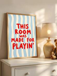 1 pieza Pintura decorativa con cita "Esta habitación es para jugar", rayas azules y rojas, pintura decorativa para sala de juegos, regalo ideal, adecuado para dormitorio, sala de estar, oficina, arte de pared, decoración de pared, decoración del hogar, decoración de habitación, arte de pared en lienzo, póster, arte de pared enmarcado, marco opcional - 1 unidad - Ver 4