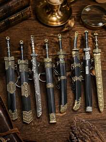 1pc Traditional Chinese Craft Mini Sword Keychain, Vintage Embossed Zinc Alloy Key Accessory, Holiday Gift For Ancient Culture Collectors - Multicolor - View 1