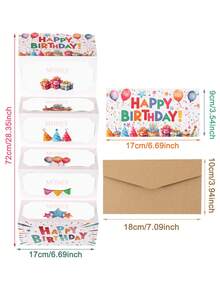 1 Set Amplop Kartu Ucapan Ulang Tahun Lipat, Pola Hadiah Warna-warni untuk Kejutan Uang Tunai Pesta Ulang Tahun, Termasuk 6 Slot, Cocok untuk Dekorasi Pesta Ulang Tahun - MultiWarna - View 3