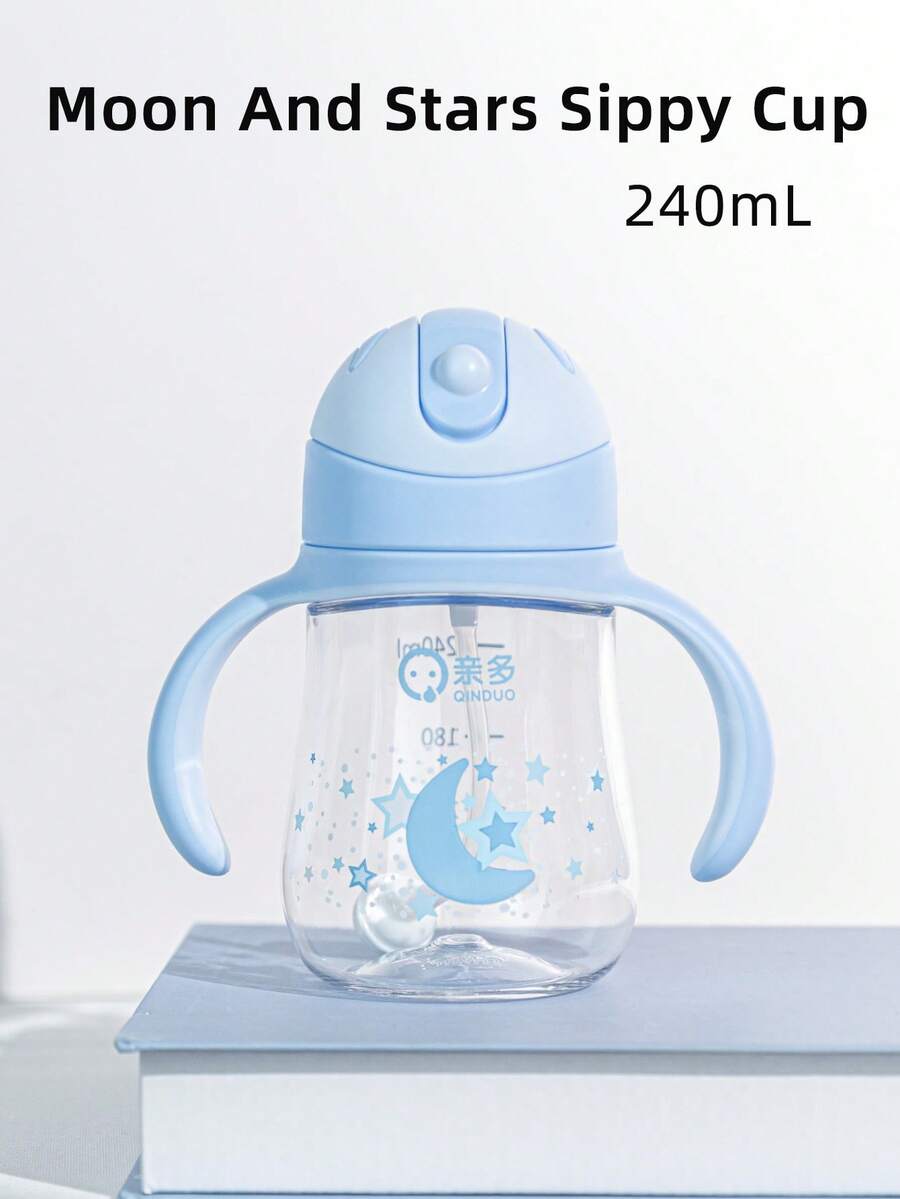 1個 240ML 卡通 360° 吸管兒童杯,可愛嬰兒訓練杯,Tritan 防嗆防漏耐摔,附手柄與刻度,適合日常使用 - 星月款藍 - 查看 1