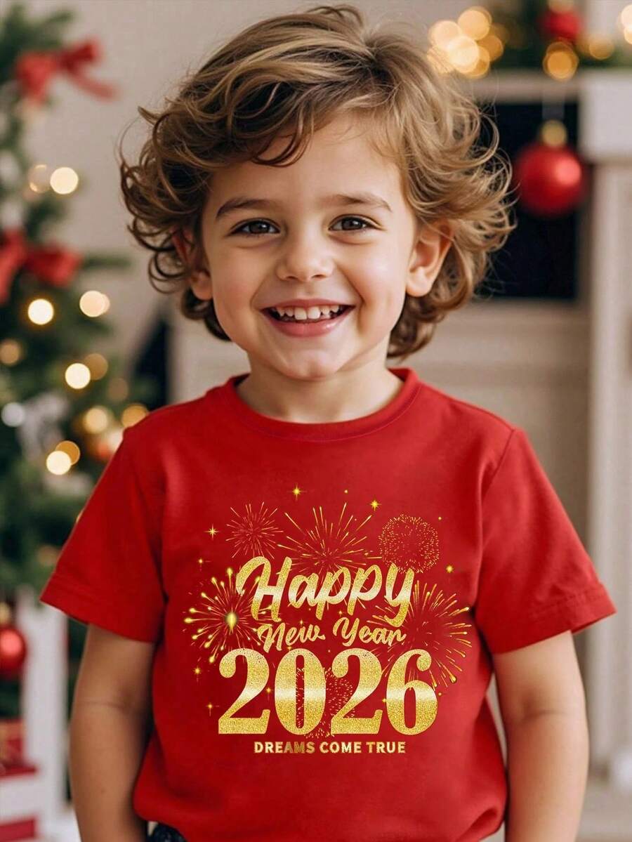 Trajes De Niña 12 A 14 Años Niño 12 A 14 Años Ropa Para Adolescentes Ropa De Hombre Ropa JuvenilHappy New Year 2026 Fireworks&Numeric Print Crew Neck Short Sleeve T-Shirt For Young Boys,Fash - Rojo - Ver 1