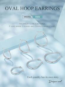 Bamoer S925 Sterling Silver Teardrop Oval Earrings, Minimalist European Style Women's Jewelry - Silver - View 7