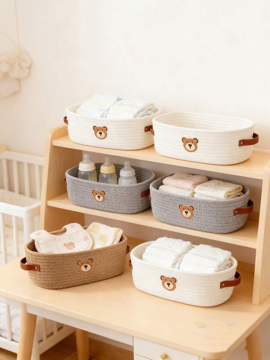 1pc Bear-Shaped Storage Box With Leather Handle, Suitable For Baby ...
