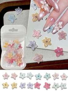 30pcs Mixed Mini Ice Crystal Glitter Flower Nail Art Charms,3D Soft Carved Pink Blue Purple Five Petal Nail Rhinestones,DIY Summer Colorful Cherry Blossoms Nail Decor - Multicolor - View 9