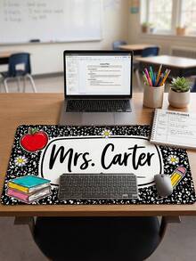 1pc Custom Teacher Name Black Speckle Desk Mat, Daisy Pencil Border Large Extended Non Slip Office Computer Mouse Pad, Teacher Appreciation Gift - Multicolor - View 11