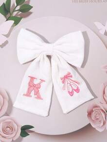 1件女孩 A-Z 26字母白色與粉色布藝蝴蝶結髮夾，字母刺繡髮夾，優雅髮夾，適合花朵裝飾，兒童日常穿著，婚禮派對禮物 - 彩色 - 查看 27