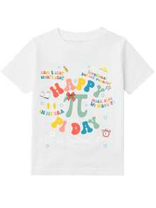 Camiseta de Niño con Estampado de Matemáticas Letras Coloridas y Pi Divertida para la Escuela o Uso Diario - Blanco - Ver 3