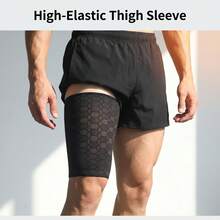 Pure Black Honeycomb Knit High Elasticity Thigh Compression Guard, Sports Fitness Running Thigh Protection Sleeve - Multicolor - View 11
