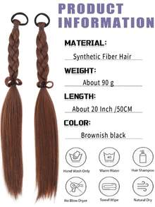 Women's Pre Braided Ponytail Hair Extensions, Handmade Synthetic Braids With Elastic Hair Tie, 2 Styles Single & Double Braided Pigtail Hairpieces For Daily Party Festival, Halloween - Multicolor - View 7