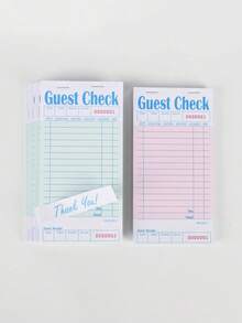 1/4 Pack Pink Customer Checkout Bill Pads, Suitable For Waiters/Waitresses, Server Notebook, Restaurant Bill Paper, 50 Sheets Per Pack, 200 Sheets Total - Multicolor - View 1