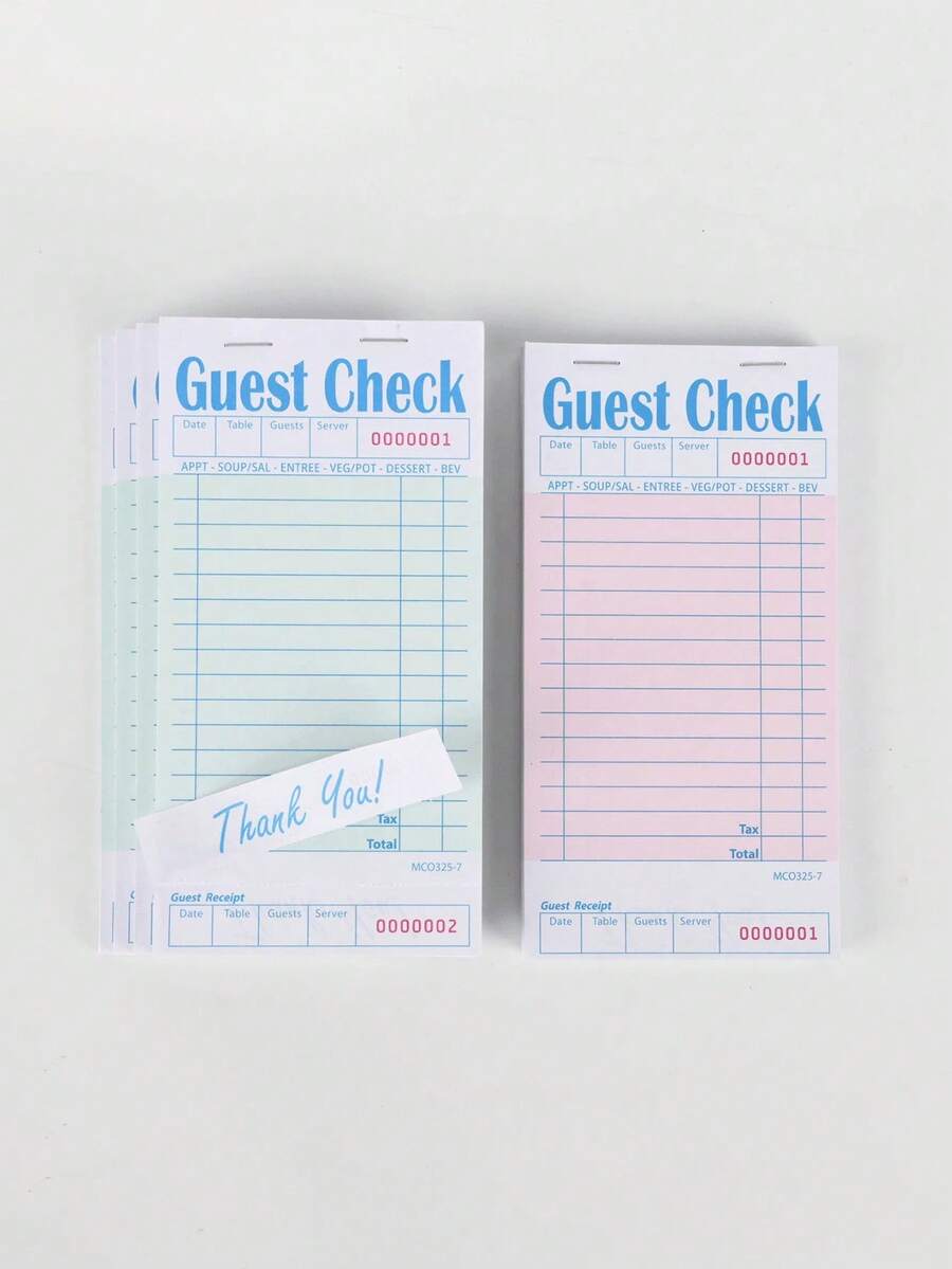1/4 Pack Pink Customer Checkout Bill Pads, Suitable For Waiters/Waitresses, Server Notebook, Restaurant Bill Paper, 50 Sheets Per Pack, 200 Sheets Total - Multicolor - View 1