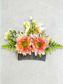 1pc New Style Artificial Fabric Hawaiian Sunflower Floral Greenery Hair Comb, Suitable For Daily Wear, Photography, Hawaiian Vacation, Party, Holiday Gift - Multicolor - View 18