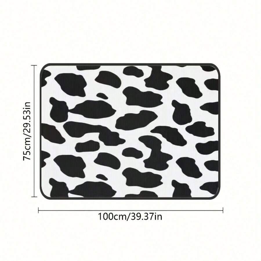 1pc/4pcs Universal Car Floor Mats And Trunk Mats, Black & White Cow Print Car Floor Mats And Trunk Mats, Car Rear Storage Decor, Fashionable Car Interior Accessories - Black and White Cow Print - View 1
