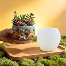 SUPWANPENG 2 Male Lions Fighting/Lion Hunting Rabbit/King Of The Savanna/Savanna Overlord Lion Shaped Flower Pot Pen Holder Pen Stand Candle Cup Makeup Brush Holder Silicone Mold, Suitable For DIY Resin Plaster Clay Concrete Cement Crafts Silicone Mold, Easy Demolding, Perfect For Various Holiday Gifts And Home Decor - A - View 8