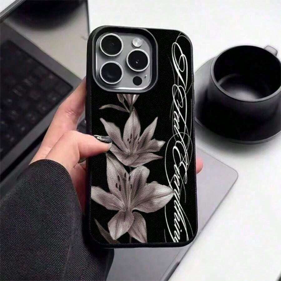 Funda de Celular 2026 Juvenil y Moderna, 1 pieza, Material TPU, Diseño Vintage Artístico de Flor de Lirio, Compatible con 17 Pro/17/16 Pro/15/13/12/11, S20 FE/A15/S24/A55, Note 11/12/13 Pro, Funda Protectora Suave Anti-Caídas de Cobertura Total, Versión Internacional, No la Versión Nacional - Negro 11 - Ver 1