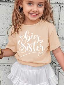 Simple, Comfortable And Sweet T-Shirt For Girls With A "Big Sister" Letter Print. - Burgundy - View 11