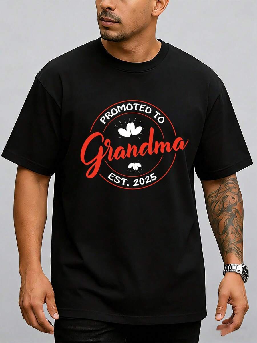 Promoted To Grandma 2025 Men's Black T-Shirts Gifts Graphic Tees Summer Clothes Stylish And Lightweight, Perfect For Summer Sports And Leisure Wear - Suitable For Streetwear - 白色 - 查看 1