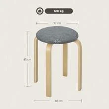 Set Of 4 Dining Stools, Round Stackable Stools, Linen-Look Kitchen Stools, Upholstered Stools For Dining Room, Living Room, Kitchen, Grey - Grey - View 3