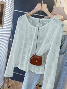 Casual, Versatile And Lightweight Jacket With Jacquard Butterfly Print. - Light Blue - View 3