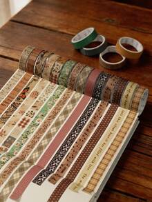 20 Rolls Vintage Washi Tape Box Set, DIY Scrapbooking Decorative Stickers, Adhesive Removable Tape, Handmade Photo Album Envelope Collage Border Material - 1 Set - View 3
