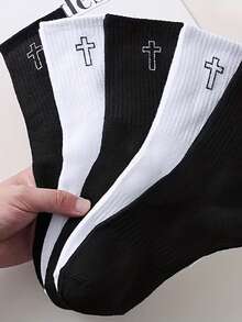 1/5 Pairs Men's Women's Knitted Mid-Calf Socks Black White Warm Socks Long Socks Casual Socks Sports Socks Fashionable Suitable For Autumn/Winter Daily Wear - Multicolor - View 8