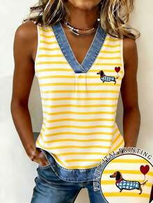 - Top de Mujer de Corte Regular con Estampado Efecto Denim, Bloques de Color y Adornos de Pedrería, Nueva Colección - Color caoba - Ver 26