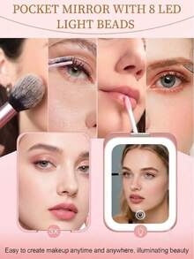LED Travel Makeup Mirror, Touch Screen Mini Beauty Mirror, Handheld Rechargeable Pocket Mirror, Mini Portable Vanity Mirror, 3-Level Light Adjustment 8K Makeup Mirror, Stepless Dimming Mode, Suitable For Home, Bathroom, Vanity, Bedroom, Travel, Dormitory And Other Scenes - Perfect Gift For Women. Travel Essential - Stepless Dimming Model - View 3