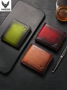 VINCESS Genuine Leather Fashion Wallet, RFID Blocking Cowhide Material, With Transparent Window, Casual Fashion Multi-Color, Slim Coin Purse, Multi-Card Slot Card Holder, For Daily Use, Travel, Holiday Gift - Red - View 9