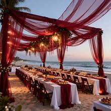 1pc 3/10/20/30/40/50m Party Ceiling Wedding Arch Reception Area Decoration Semi-Transparent Arch Drape Fabric, Christmas - Claret - View 6