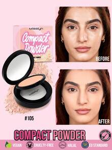 MISSLYN 1 pieza Polvo compacto, Polvo fijador prensado de control de aceite, Polvo facial mate sin poros de alta cobertura ligero y de larga duración, Maquillaje de acabado mate para uso diario, viajes, fiestas & Y2K, Regalo de cumpleaños & San Valentín - #105 Beige claro - Ver 2