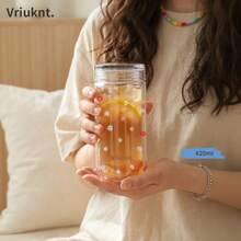 1 Pc Car Water Cup, 420ml Double-Wall Heat Insulated Glass Cup With Tea Infuser, Portable Travel Mug - Multicolor - View 9