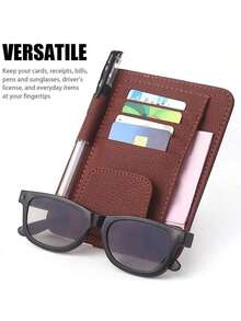 Car Sun Visor Organizer Clip, Multifunctional Interior Glasses Holder, Card Holder, ID Clip, Ticket & Business Card Storage Pouch - A - View 3