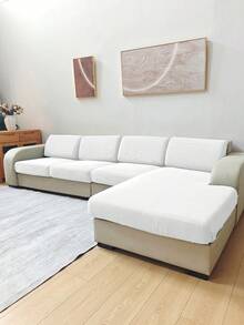 1pc Solid Color High Elasticity Removable Machine Washable Sofa Seat Cushion Cover, Suitable For Living Room Polyester Sofa Seat Cushion Cover And Backrest Cover - White - View 7