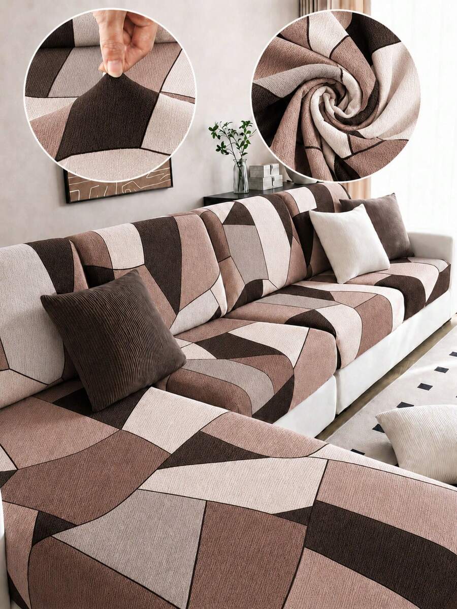 1pc Geometric Print All-Season Elastic Sofa Seat Cover