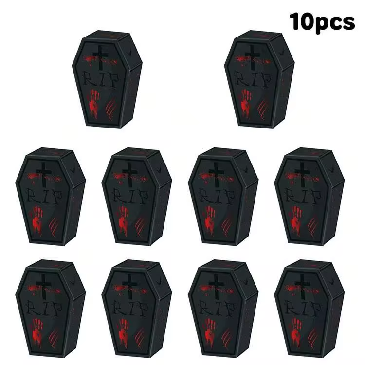 10PCS Halloween Coffin Party Favors Boxes, Rip Cross Blood Hand Print Gothic Coffin Boxes For Halloween Decor Holiday Gift Packaging - View 13