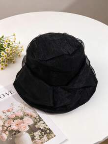 1 pieza Nuevo sombrero de cubo de hilo de nube plisado para mujer, elegante y versátil, sombrero de sol de moda para verano, protección solar para viajes al aire libre, sombrero de cubo, sombreros, artículos esenciales para vacaciones, sombrero de cubo, sombreros para mujer - multicolor - Ver 9