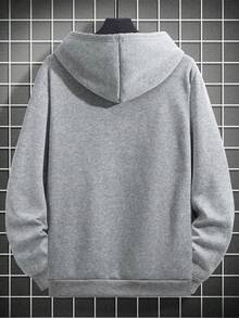 Teen Boy Letter Print Long Sleeve Pocket Casual Sweatshirt - Grey - View 2