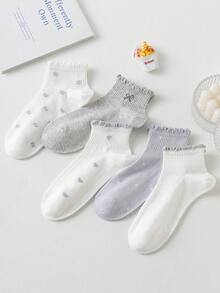 1/5 Pairs Women's Random Bow Heart & Ditsy Floral Fashion Low-Cut Socks, Soft Comfortable Breathable Cute Versatile Preppy Style For Spring Summer Autumn Daily Wear - Multicolor - View 5