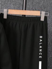 2pcs/Set Boys Letter Print Hooded Sweatshirt And Sweatpants Set - Black - View 4