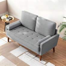 Genérico Sofá Loveseat Sillón 2 Plazas Modern Sofá Pequeño Terciopelo Sofá loveseat Moderno 121cm (Terciopelo, Gris) - azul - Ver 1