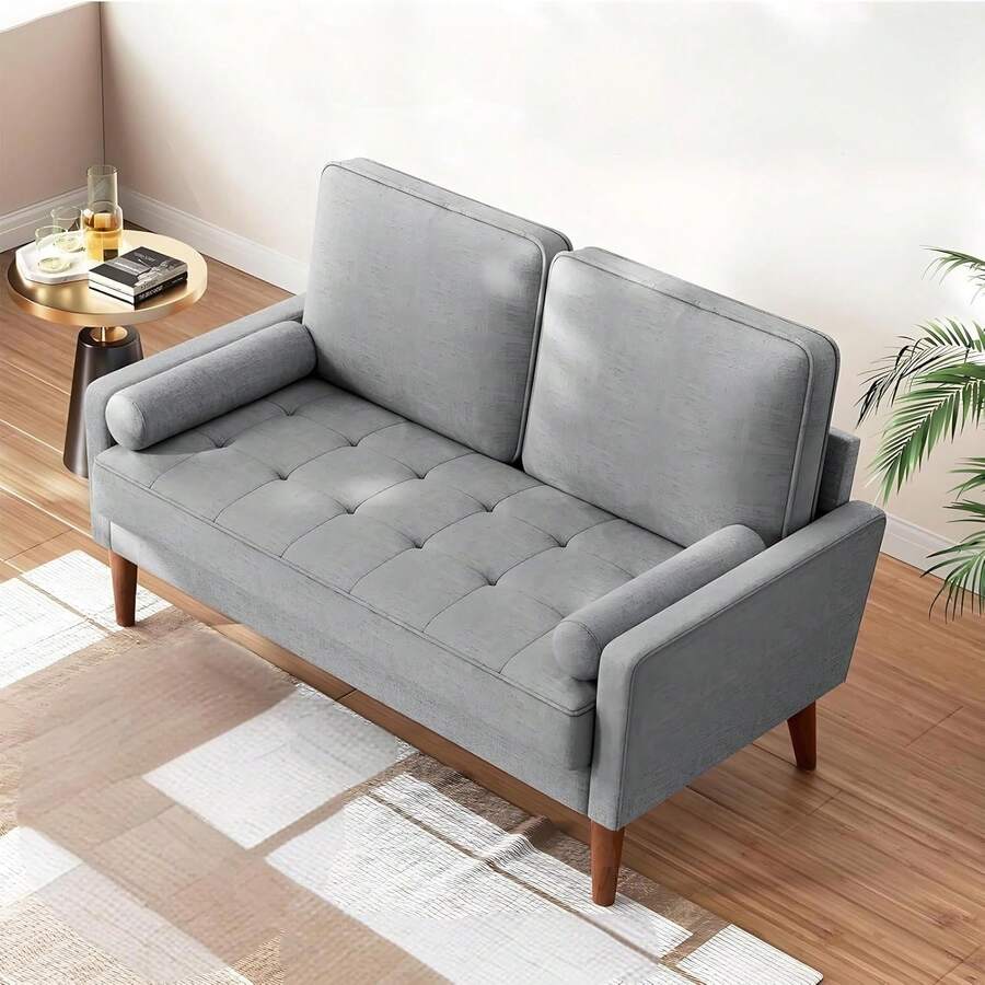 Genérico Sofá Loveseat Sillón 2 Plazas Modern Sofá Pequeño Terciopelo Sofá loveseat Moderno 121cm (Terciopelo, Gris) - azul - Ver 1