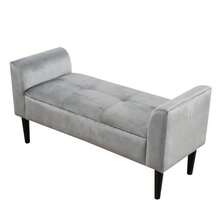 Upholstered Benches With Armrests, Bed Benches, Bed Stools, Bedroom Benches, Piano Benches, Dining Room Benches With Quilted Pattern, Velvet, MDF, Grey - Grey - View 5
