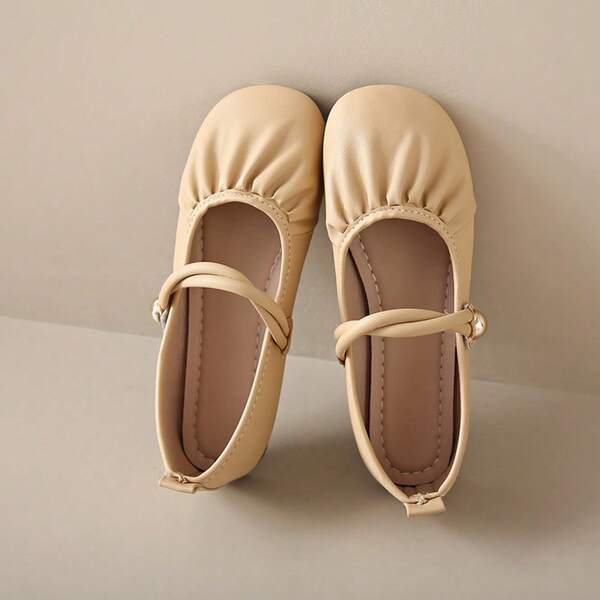 Zapatos Mary Jane plateados de poca profundidad para mujer, nuevos para primavera y otoño, versión coreana, estilo hada, de moda, con pliegues, planos tipo bean shoes