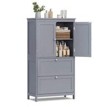 Bathroom Cabinet, Bathroom Cupboard, Kitchen Cabinet, With 4 Doors, Adjustable Shelves, 30 X 60 X 110 Cm, White MBBC552P31 - 駝色 - 查看 8