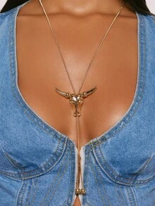 Collar de moda Y2K, accesorio retro para el cuello de chicas modernas - Cadena en forma de Y con cabeza de toro - Ver 1