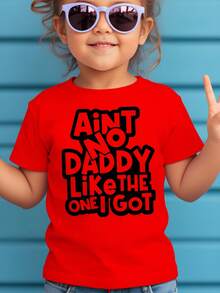 Girl's T-Shirt With The Print Of The Phrase "There's No Dad Like The One I Have", Modern, Novel, Comfortable And Versatile. - 紅色 - 查看 1